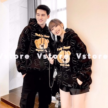 Áo hoodie nỉ unisex gấu in toàn thân siêu hót hàng chuẩn đẹp dáng rộng