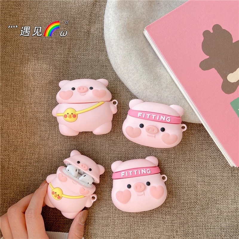 Vỏ bảo vệ hộp sạc tai nghe hình heo con dễ thương 3D thích hợp cho Airpods 1 / 2 Pro