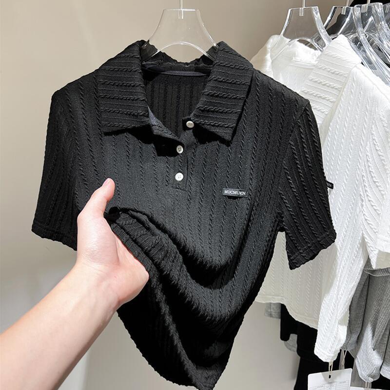 Áo Thun Polo Tay Ngắn Dáng Rộng Bằng Lụa Băng Dễ Phối Đồ Thời Trang Mùa Hè Hàng Mới Dành Cho Bạn Nữ