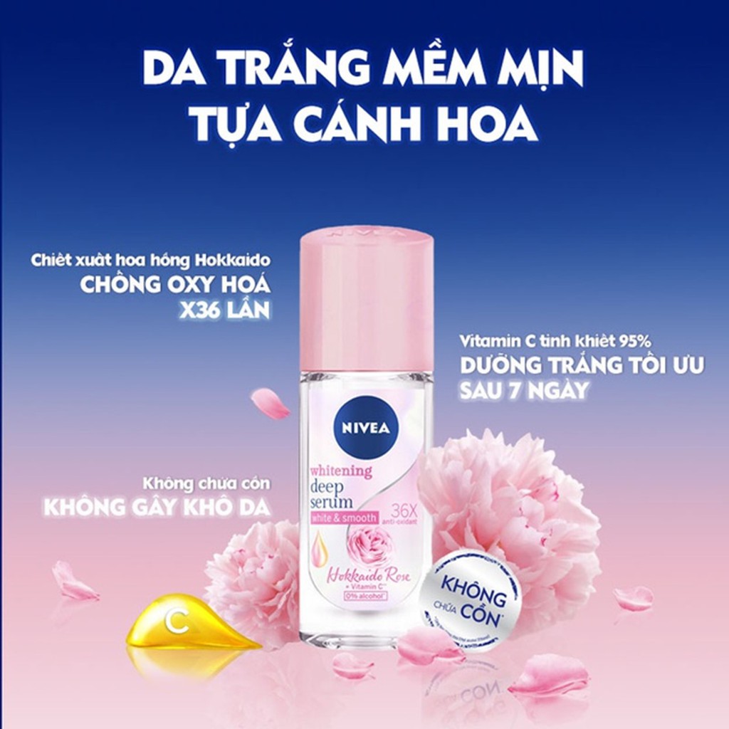 Lăn Ngăn Mùi Dưỡng Trắng Hương Hoa Hồng Hokkaido Nivea Whitening Deep Serum Hokkaido Rose 40ml - 85301