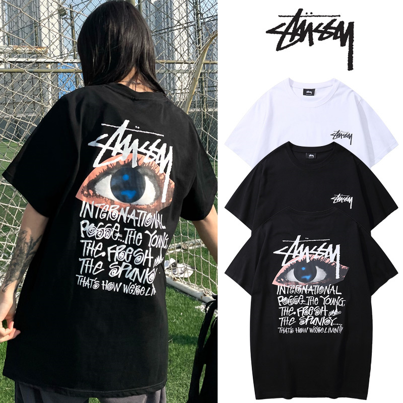 Stussy Fashion pure cotton pattern men's women's short-sleeved T-shirt couple tee unisex  6652#