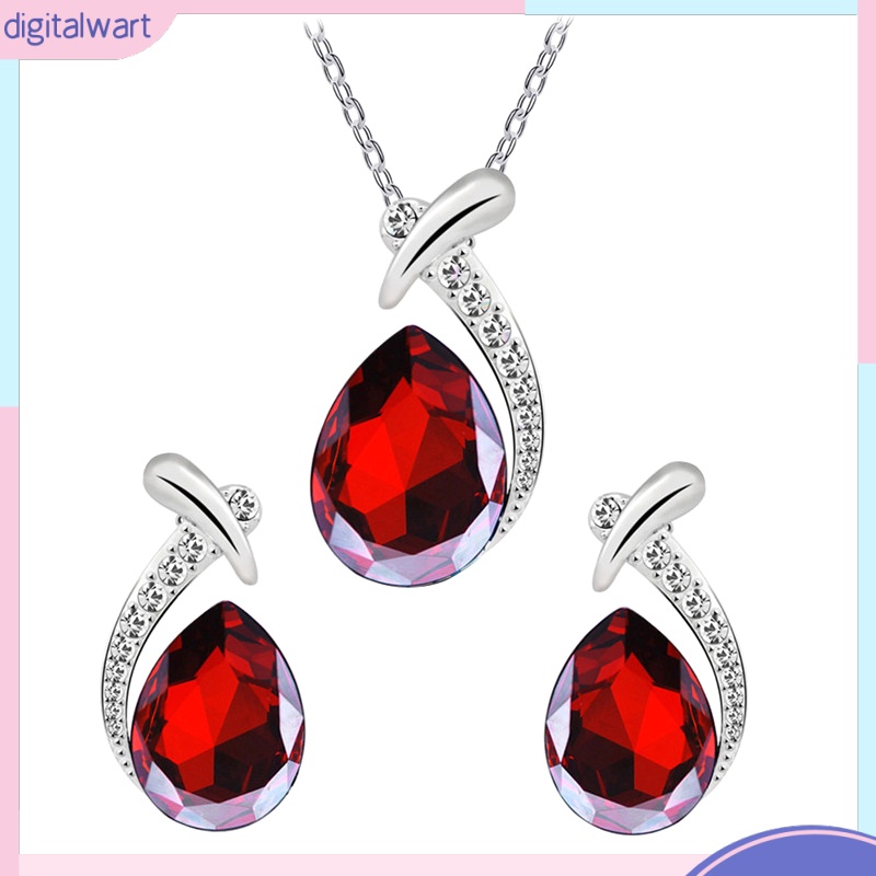 Bộ dây chuyền + bông tai đính đá hình giọt nước thời trang sang trọng cho nữ tùy chọn màu sắc