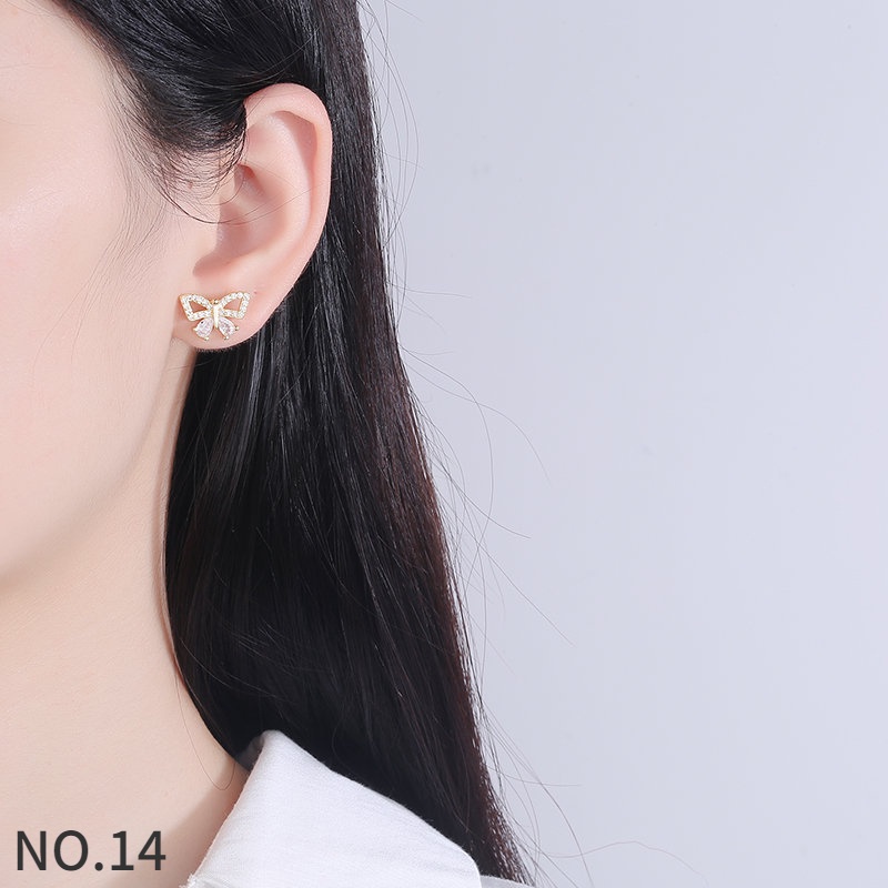 Bông Tai Mạ Bạc 925 Đính Đá Kim Cương Trắng Và Vàng 18K Thời Trang