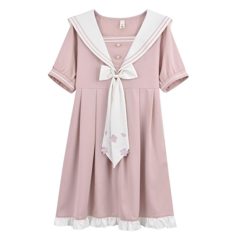 [ORDER TMALL 349] Váy Babydoll, Đầm Loli Hải Quân Cổ Nơ Siêu Cute