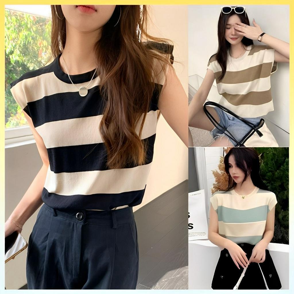 [L2M] Áo len Montoghi dệt kim sọc BẢN TO VAI HẾN năng động trẻ trung