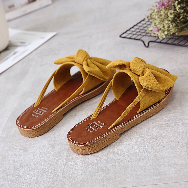 Dép xỏ ngón da đính nơ thời trang cho nữ | BigBuy360 - bigbuy360.vn