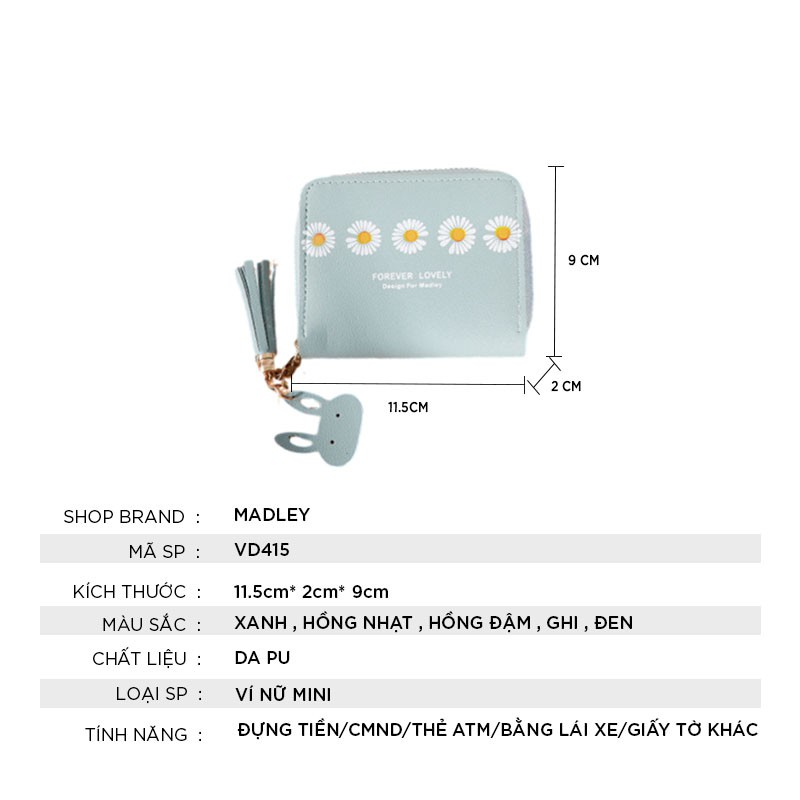 Ví nữ mini MADLEY dễ thương ngắn cầm tay nhiều ngăn nhỏ gọn bỏ túi thời trang cao cấp VD415