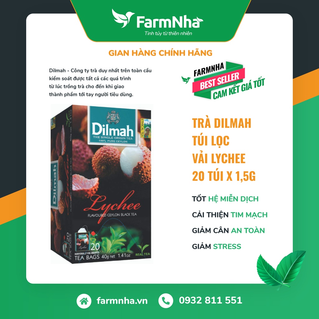Trà Dilmah Lychee (Trà Vải) túi lọc 30g 20 túi x 1.5g - Tinh hoa trà Sri Lanka