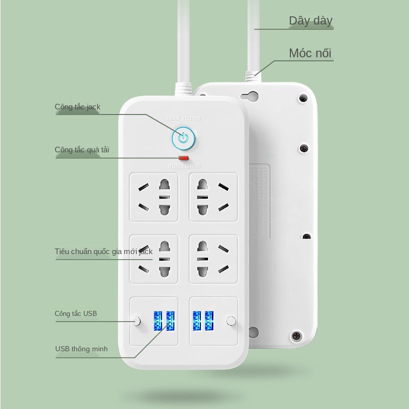 [Bảo vệ quá tải] Bảo ổ cắm cho các thiết bị gia dụng, USB đa chức năng với bảng dải điện dài