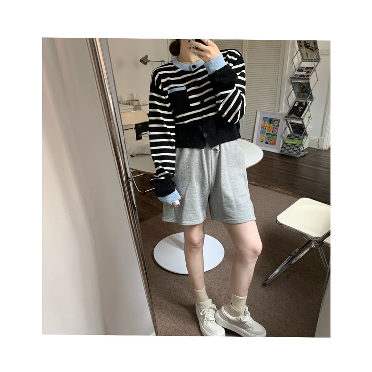 Áo khoác cardigan kẻ sọc màu sắc tương phản năng động thời trang cho nữ