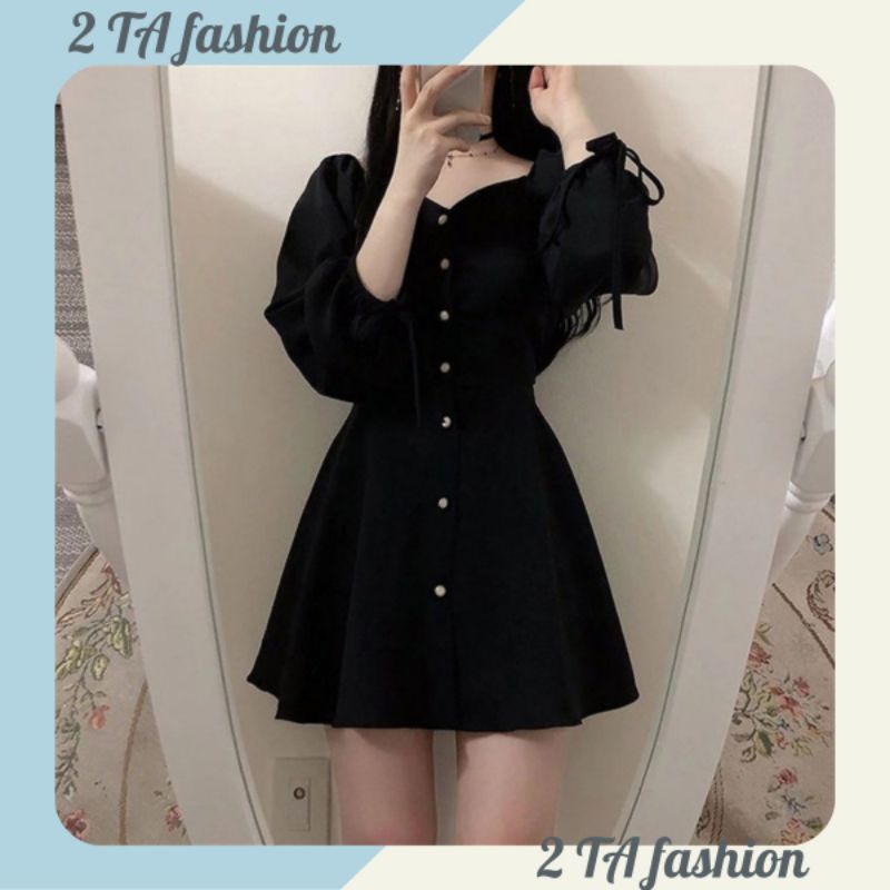 (Xả hàng giá gốc)ĐẦM NGẮN TAY PHỒNG EO CAO KẾT HỢP CÚC PHONG CÁCH CỔ ĐIỂN TIỂU THƯ PHONG CÁCH HÀN QUỐC ( có ảnh thật )