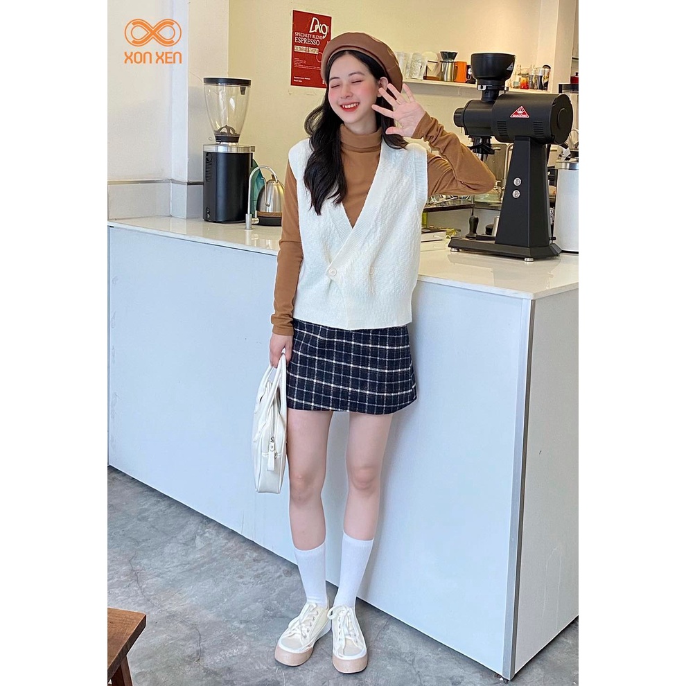 Áo len ghi lê nữ Áo ghi lê cổ tim đắp tà trước cá tính XONXEN SHOP freesize mã 09 | BigBuy360 - bigbuy360.vn