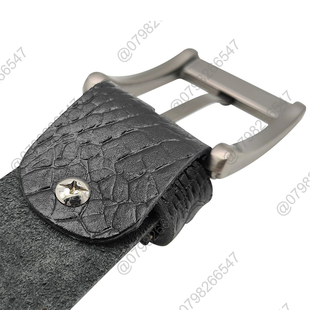 Dây da thắt lưng da bò dập vân cá sấu DHM-132 | Khoá kim mặt vuông đen nhám | Bảo hành 12 tháng