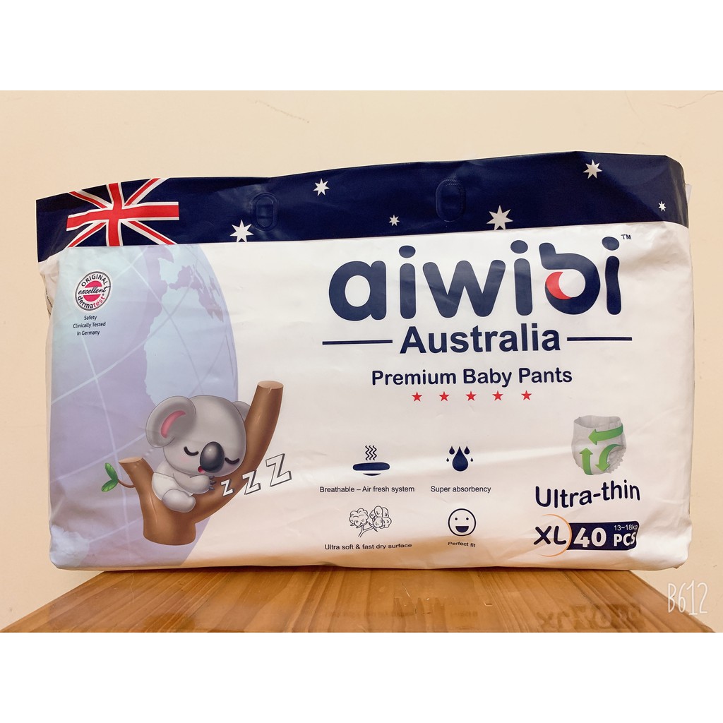 TÃ QUẦN TRẺ EM AIWIBI AUSTRALIA SIÊU MỎNG-THẤM, AN TOÀN DA. SIZE: M(48 MIẾNG), L(44 MIẾNG), XL(40 MIẾNG), XXL(36 MIẾNG)