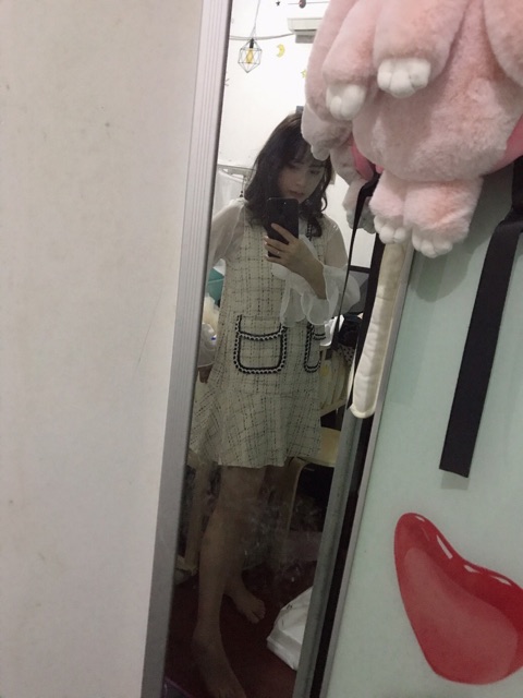 SẴN  Set váy dạ + áo voan chiffon tiểu thư