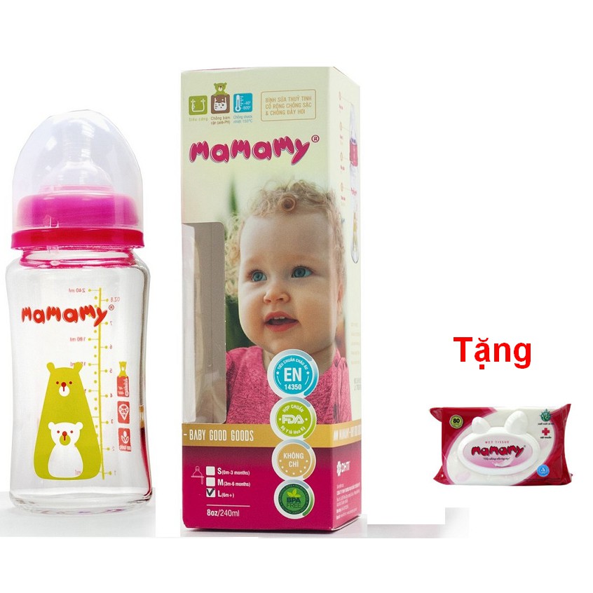 Bình Sữa thủy tinh 240ml Mamamy BS123.