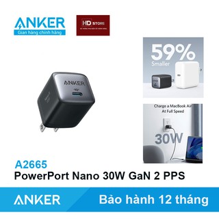 Sạc Anker PowerPort Nano II 30W GaN 2 – A2665 Sạc nhanh 20W 27W Iphone 11 12 13 Pro Max 25W PPS Samsung