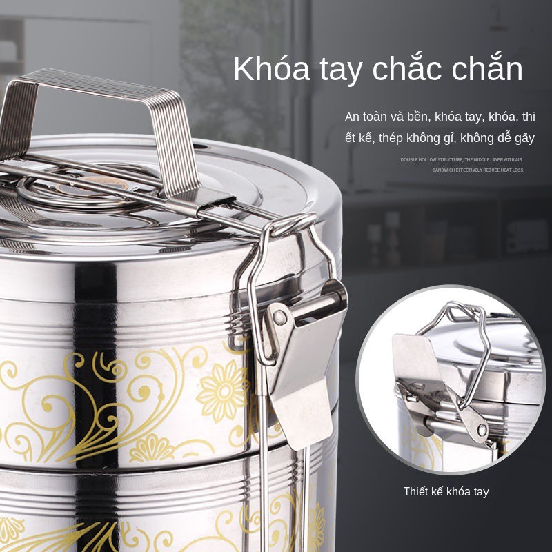 Hộp cơm inox dung tích cực lớn giữ nhiệt nhiều lớp cách 4 5 2/3/4/5 người 23/26cm