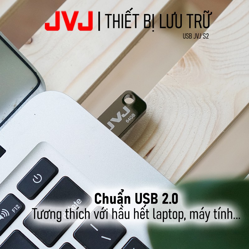 USB 16Gb 2.0 JVJ FLASH S2 siêu nhỏ vỏ kim loại - tốc độ 30MB/s chống nước chống nhiệt ổn định, Móc khóa Bảo hành 2 năm