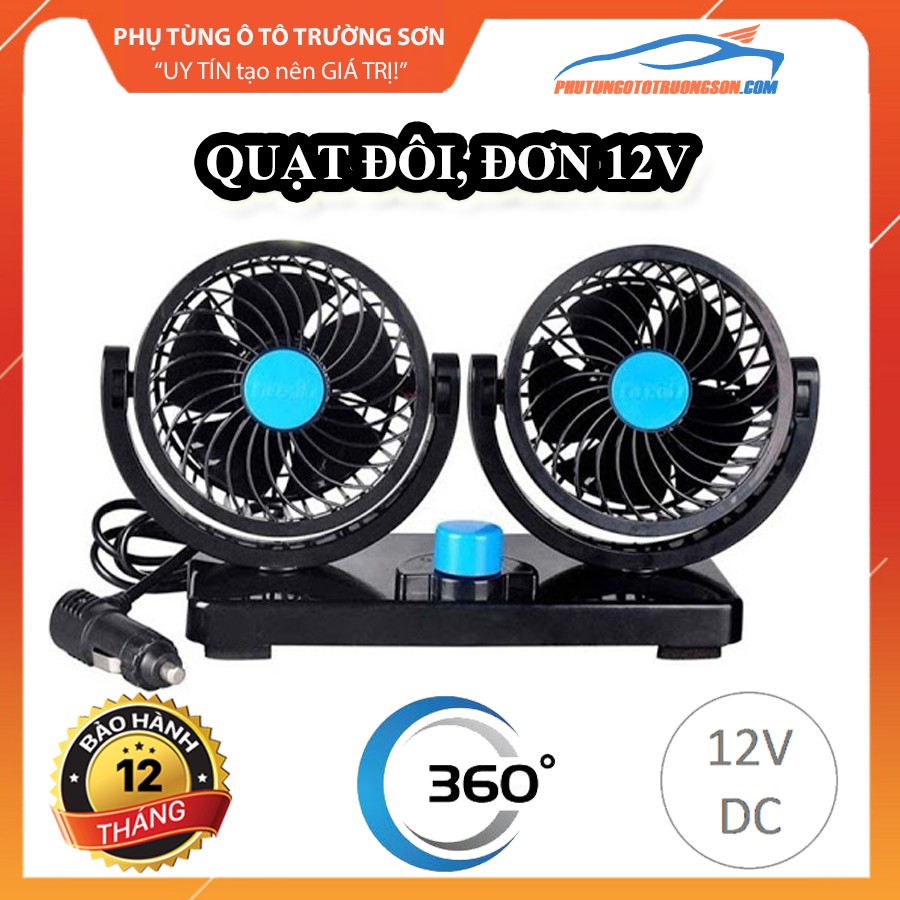 Quạt máy đôi mini 12v, 24v xoay 360 tiện ích trên ô tô, xe hơi cao cấp