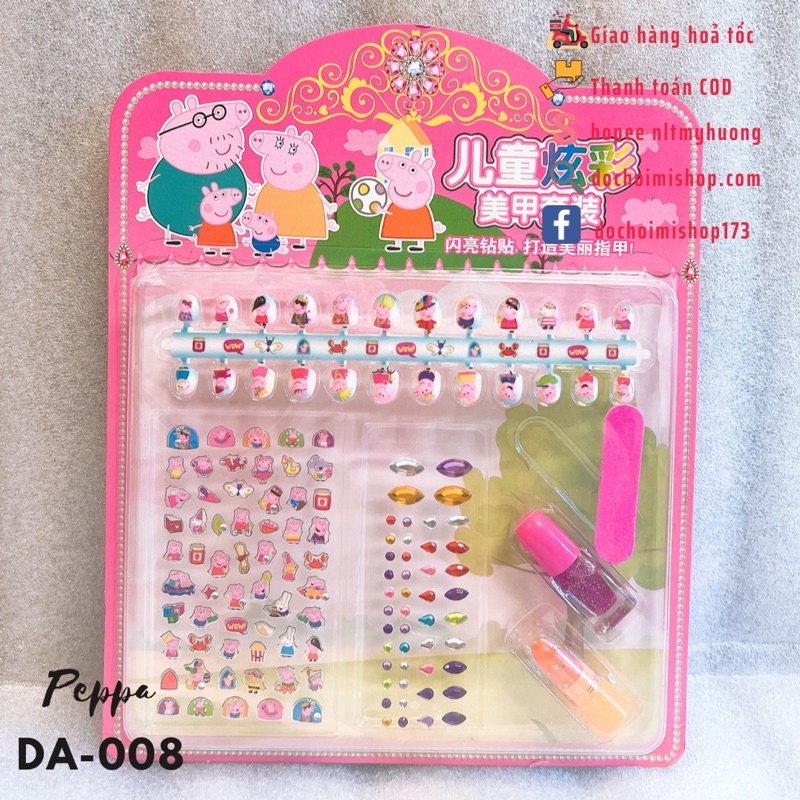 Bộ móng tay giả kèm sơn sticker dán móng cho bé dễ thương DA-008 Elsa Công chúa Elsa Ariel Sophia Peppa Pony Unicorn