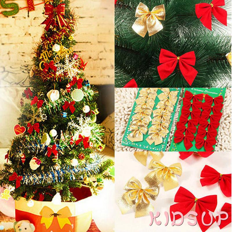 Set 12 nơ treo trang trí cây thông noel bằng nhựa xinh xắn dành cho Giáng Sinh