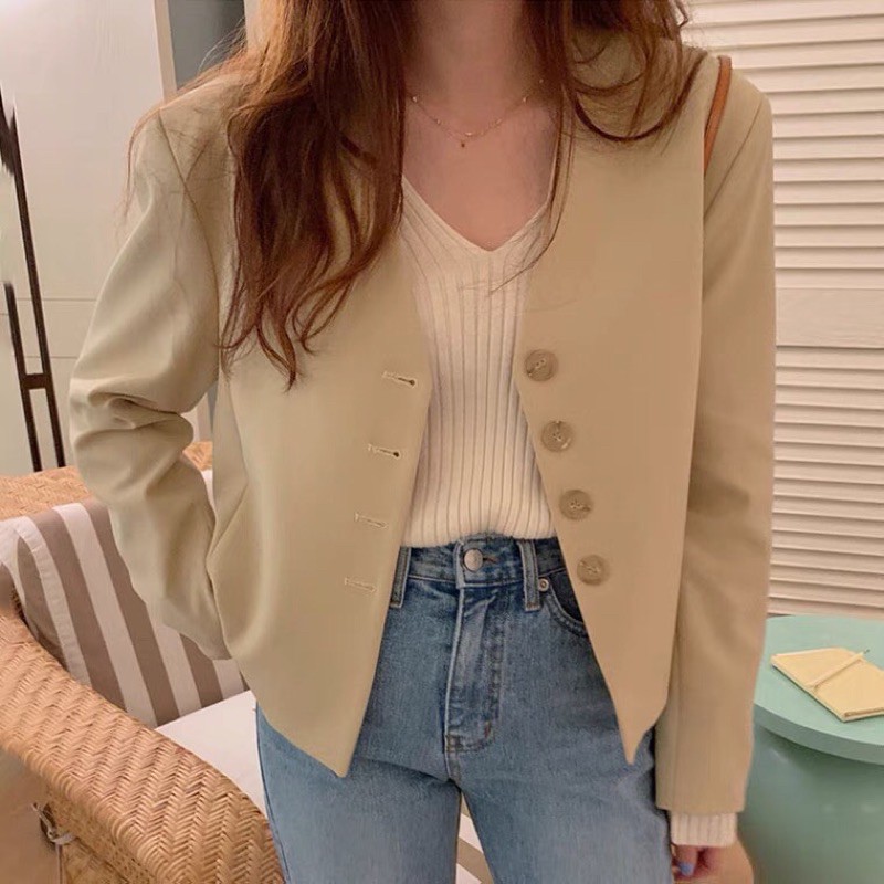 (Hàng có sẵn) Áo Blazer cổ tim trẻ trung 2021