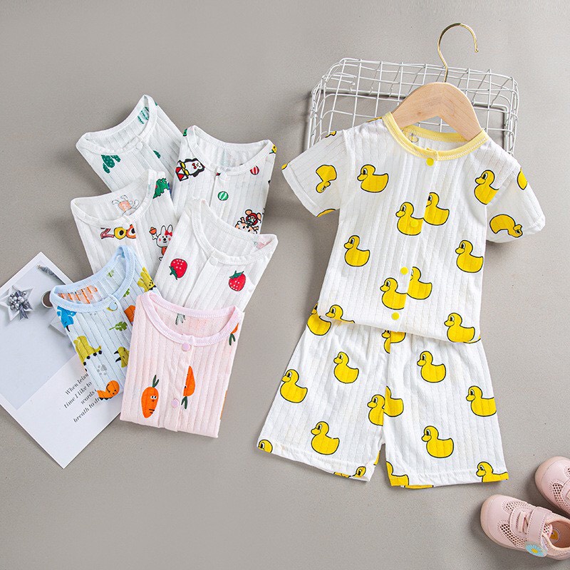 Bộ cotton giấy cộc cúc giữa in hình dễ thương cho bé 0-15kg