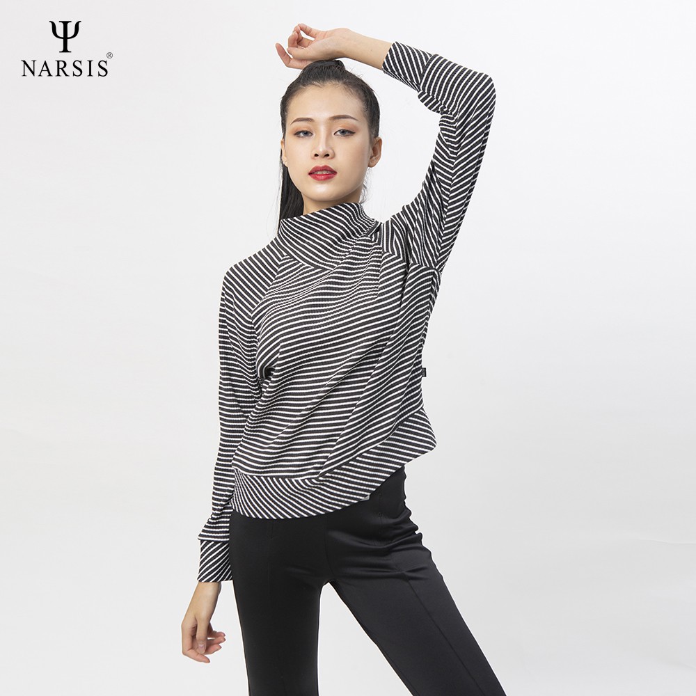 Áo thun nữ L0011 Narsis kẻ ghi chì trắng