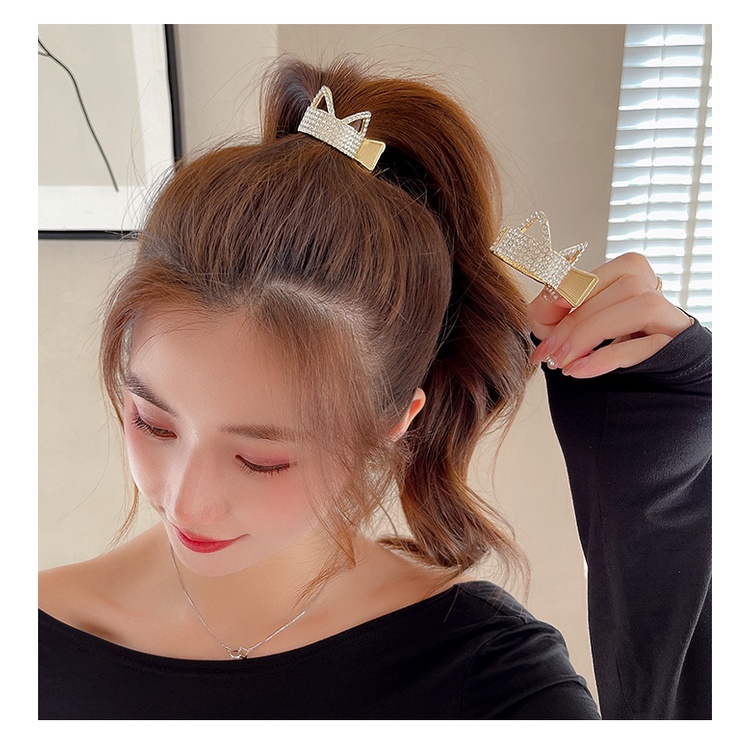 Dụng Cụ Kẹp Đuôi Ngựa Hình Tai Mèo Đính Đá Lấp Lánh Cho Nữ
