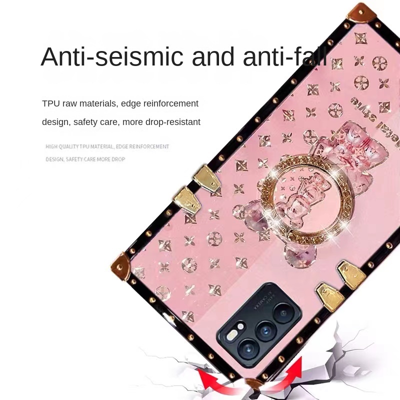 Ốp Điện Thoại Chống Sốc Có Nhẫn Đỡ Hình Gấu Nhỏ Đính Đá Cho OPPO Reno 6 Pro Reno 6 Pro+ Reno 6Z Reno 5 Pro Reno 4 Pro