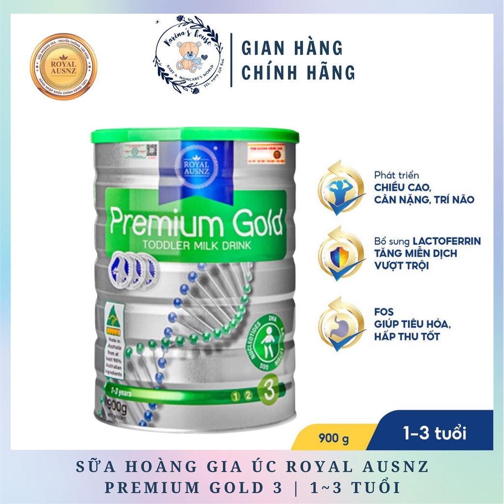 [Sẵn] Sữa Bột Hoàng Gia Úc Premium Gold Số 3 Bổ Sung Vitamin, Khoáng Chất Cho Trẻ ROYAL AUSNZ 900g
