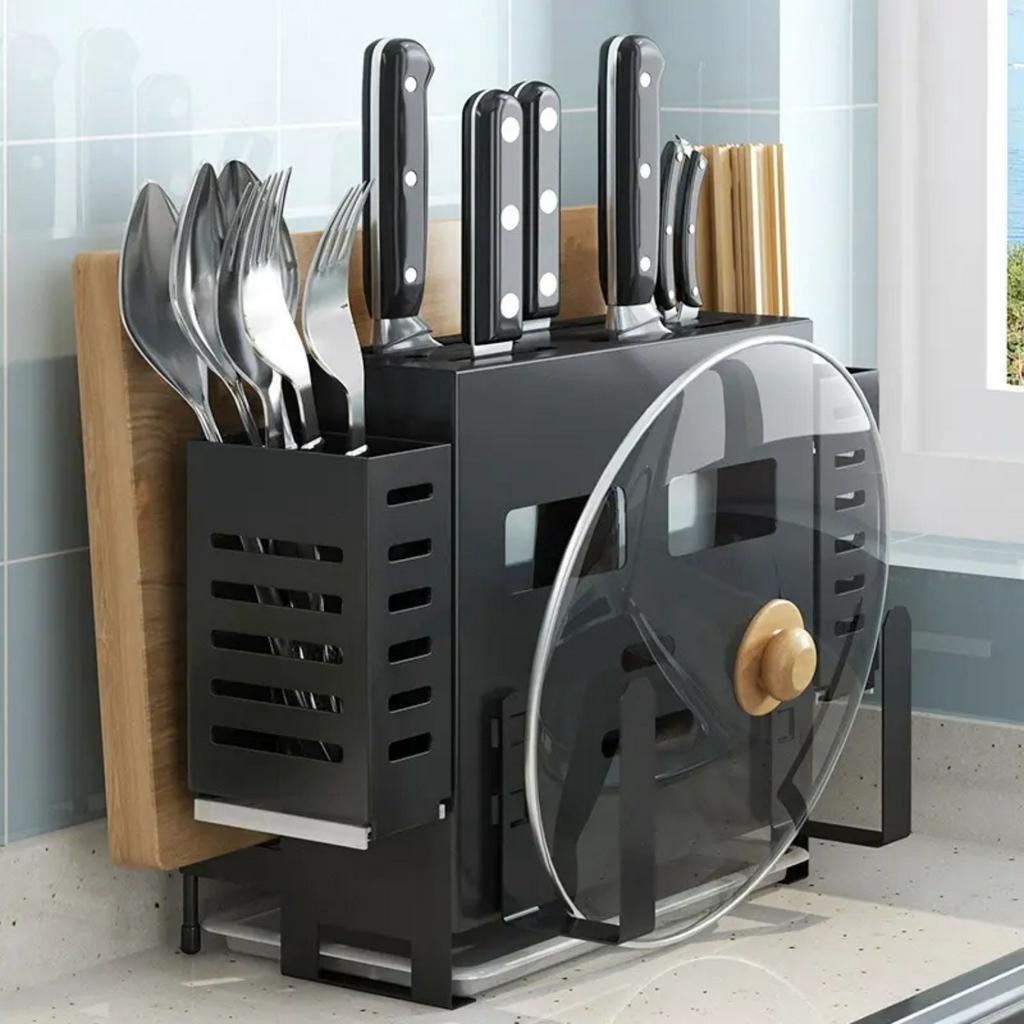 Giá Kệ Cài Dao Thớt Bằng Thép Sơn Tĩnh Điện Cao Cấp Có Ống Cắm Đũa, Úp Vung,  Khay Chứa Nước Có Thể Tháo Rời