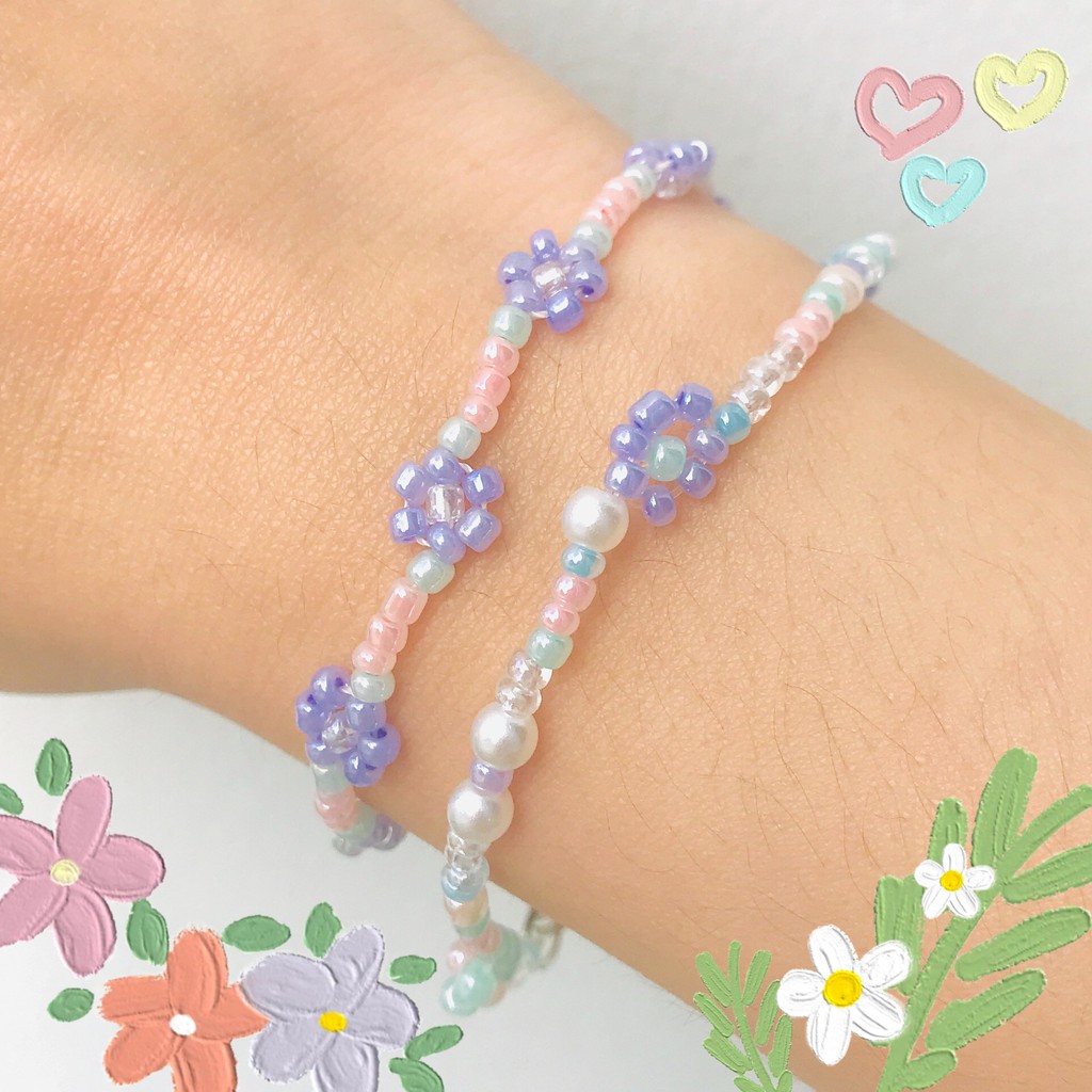 Handmade - Vòng tay hạt cườm hoa daisy nhiều màu