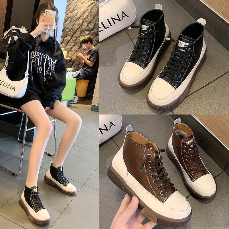 Giày phối nữ, giày da phối cổ lửng phong cách cá tính