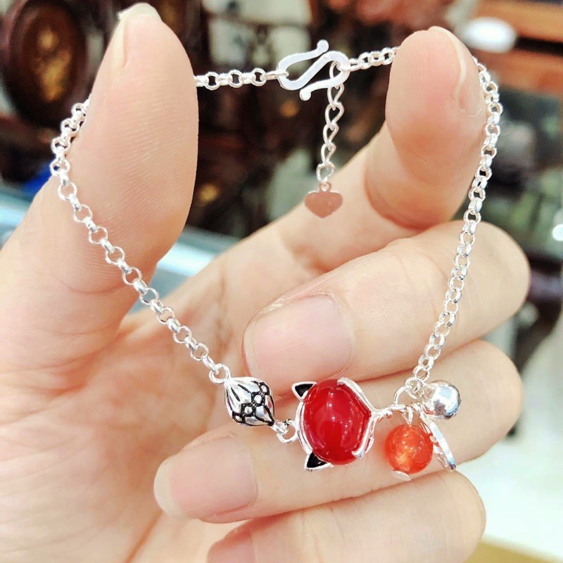 Lắc tay nữ bạc đẹp, vòng tay hồ ly đá đỏ cá tính trang sức bạc ta Minh Thoa JEWELRY