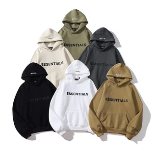 Áo hoodie bằng cotton tay dài có mũ trùm họa tiết ghi chữ ESSENTIALS phong cách thể thao cho nam và nữ