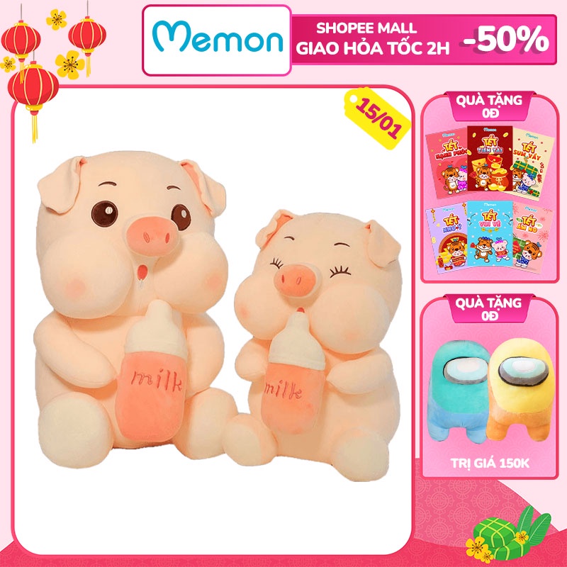 [Mã LIFEMALL2505 giảm 10% đơn 250K] Gấu Bông Heo Ôm Bình Sữa Cao Cấp Memon