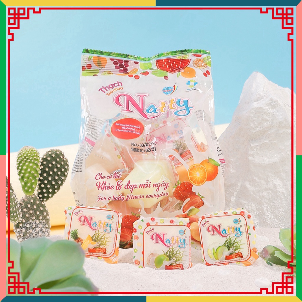 Thạch hộp sữa chua Natty túi quai xách, thạch Natty Long Hải tải trọng 432 g