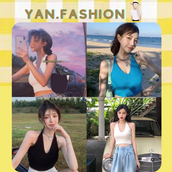 [TẶNG PHỤ KIỆN ] Áo croptop nữ áo yếm hở lưng Cổ Chữ V Quyến Rũ Thời Trang Dành Cho Nữ Yan.fashion