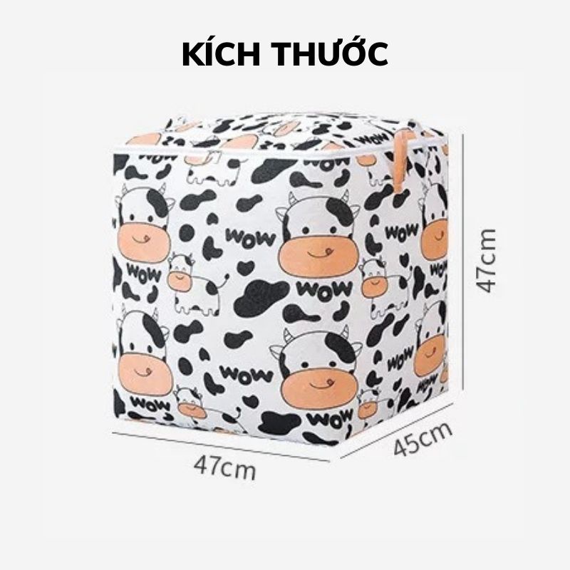 Túi đựng quần áo chăn màn ga gối cỡ lớn có khóa kéo 100L hoạ tiết dễ thương