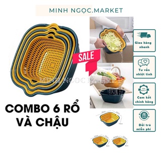 Bộ rổ nhựa kèm chậu 6 món cao cấp, bộ 3 rổ nhựa kèm chậu tiện ích