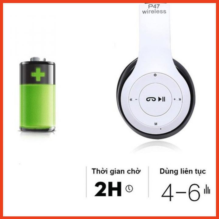 Tai Nghe Bluetooth Chụp Tai P47 Wireless Âm Thanh Tuyệt Hảo Có Khe Cắm Thẻ Nhớ