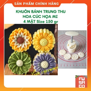 Bộ Khuôn trung thu lò xo 3D mẫu HOA CÚC HỌA MI 4 MẶT (size 150gr)