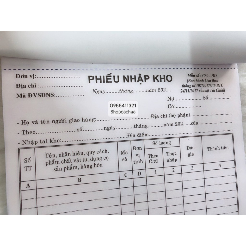 PHIẾU NHẬP KHO 3 LIÊN A4 LOẠI DẦY ĐẸP 100 TỜ