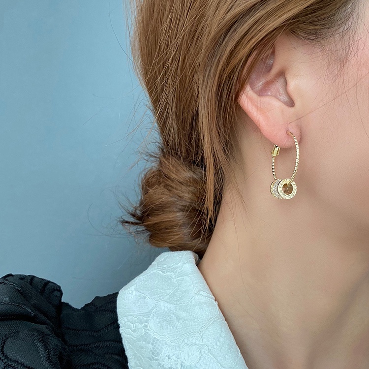 Bông Tai Tròn Đính Kim Cương Lấp Lánh Phong Cách Hàn Quốc Dành Cho Nữ