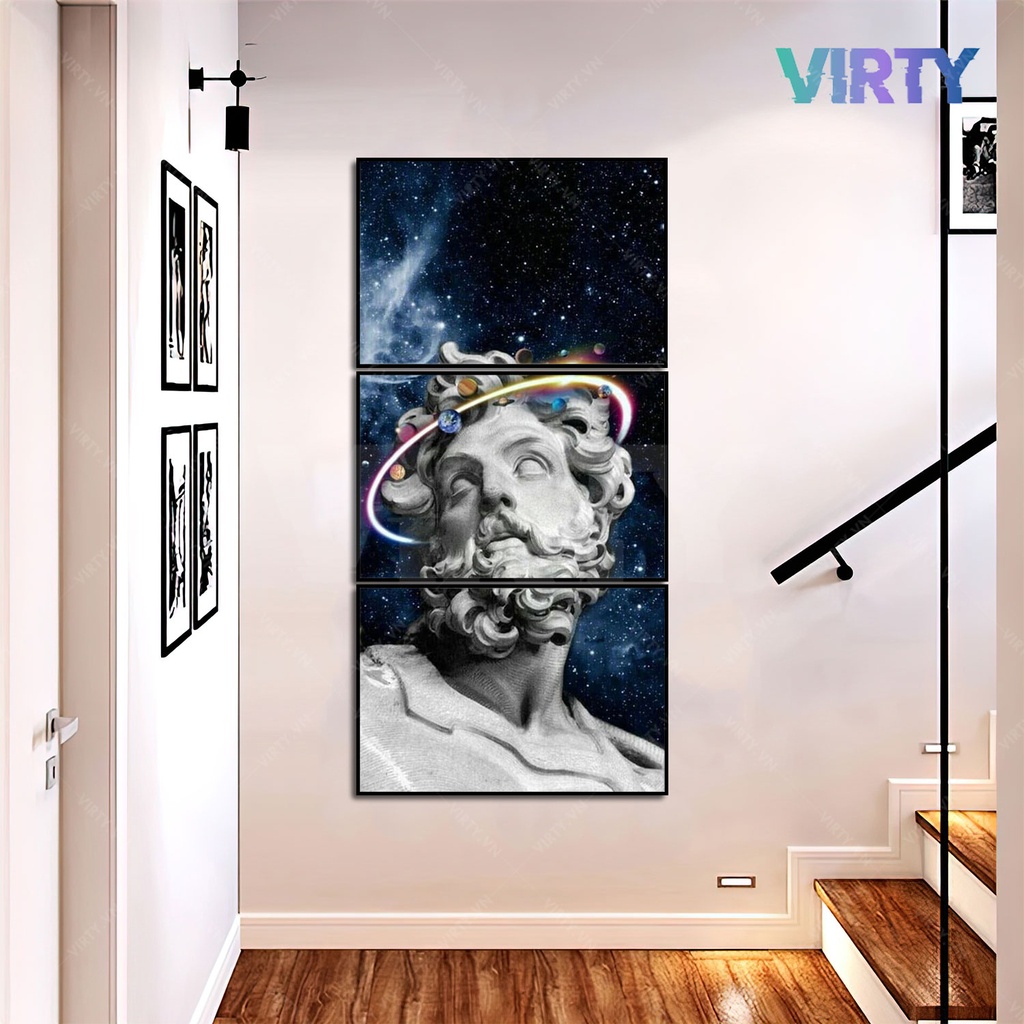 Bộ 3 Tranh treo tường không gian vũ trụ phi hành gia kèm khung composite VIRTY Tranh Canvas decor phòng ngủ SPACE ASTRON