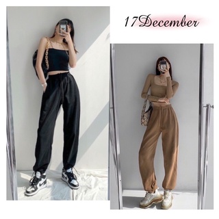 Quần nỉ jogger nữ rút gấu cạp chun lưng cao 17DEC, quần jogger thể thao nữ bo gấu
