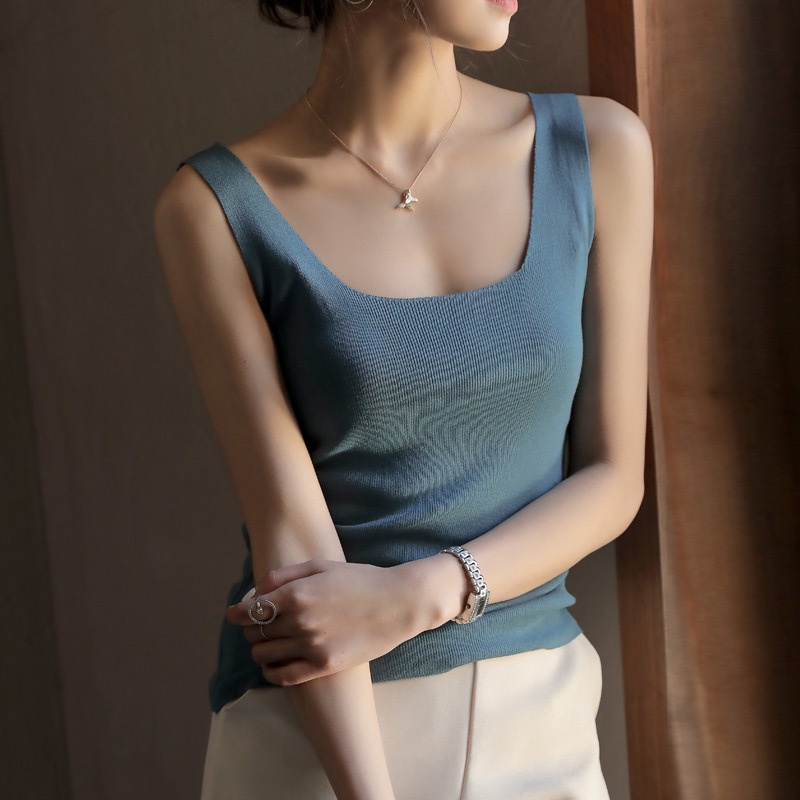 Áo Dệt Kim Không Tay Cổ Vuông Thời Trang Mùa Hè Dành Cho Nữ