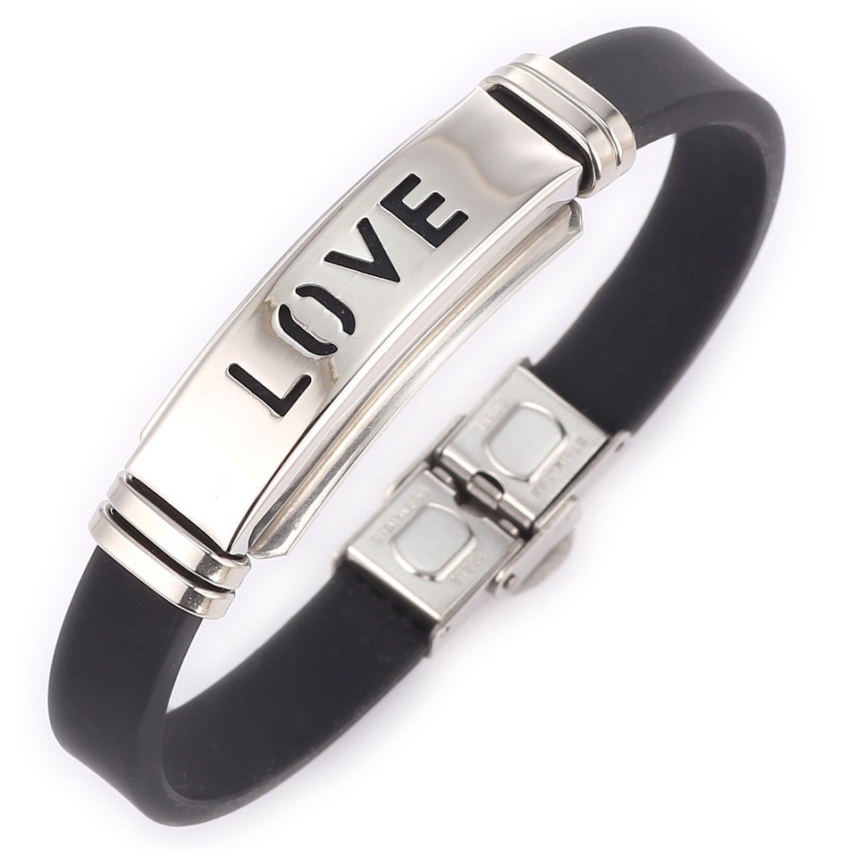Vòng Đeo Tay Cao Su Khóa Inox Cao Cấp Nam Nữ Giá Rẻ Mặt LOVE